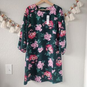 Ann Taylor Green Pink Floral 3/4 Sleeve Shift Aline Dress Contemporary NWT 10